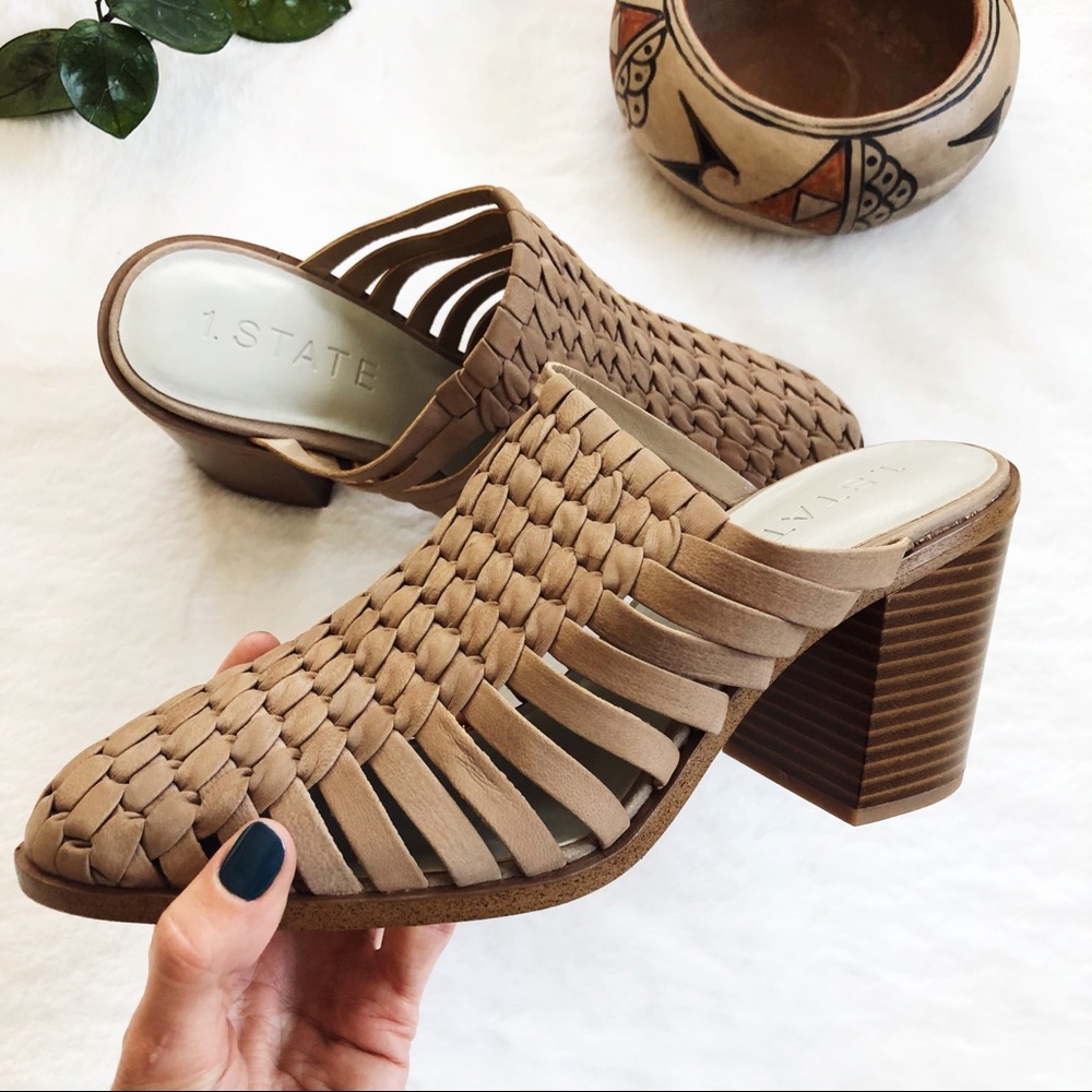1. State Licha Leather Beige Brown Heeled Mules - Picture 2 of 7